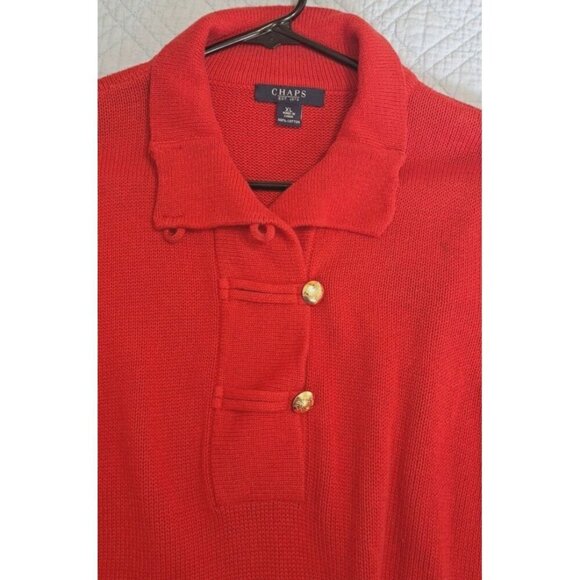 Chaps Women's XL Red Long Sleeve Cotton Sweater Gold Buttons Collared - Picture 5 of 8
